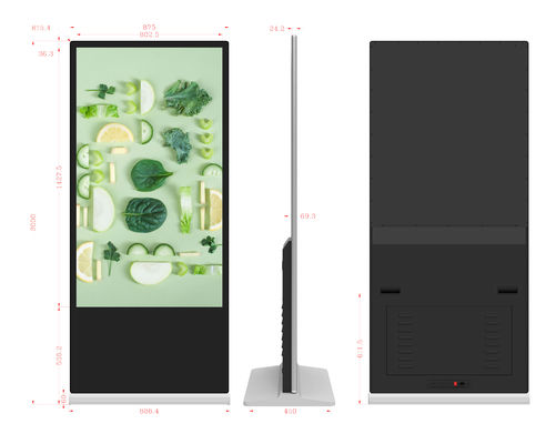 Display per segnaletica digitale con touchscreen da 65 pollici e LCD ad alta luminosità, chiosco pubblicitario da terra