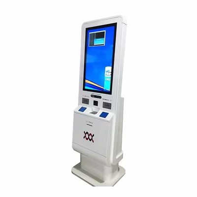Chiosco multilingue di autocontrollo con ricevitore di contanti e lettore di carte di credito