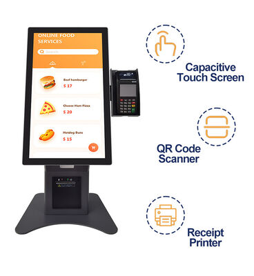 Chiosco Self-Ordering da 21,5 pollici con supporto multilingue e pannello in vetro temperato con custodia in metallo
