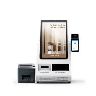 Chiosco di self-check-in Android POS con scanner per passaporti e distributore di carte per hotel