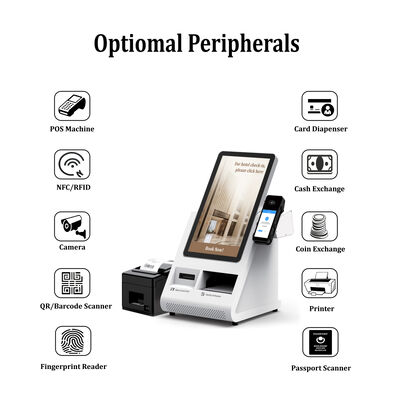 Chiosco di self-check-in Android POS con scanner per passaporti e distributore di carte per hotel