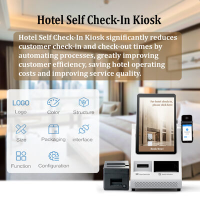 Chiosco di self-check-in Android POS con scanner per passaporti e distributore di carte per hotel
