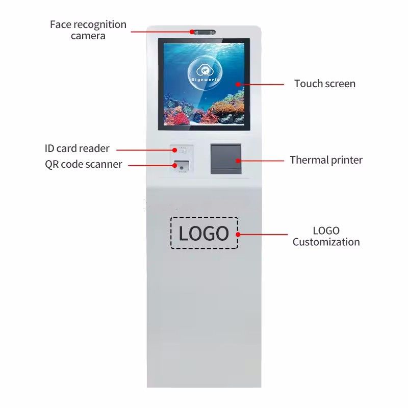 Chiosco digitale touch screen da 19 pollici con processore Intel Core I3 e Windows 10 per autoservizio interattivo
