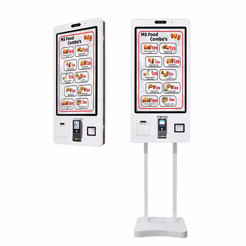Chiosco per l'auto-ordine a muro o su tavolo con scanner 1D/2D integrato e schermo LCD da 22/24/32 pollici