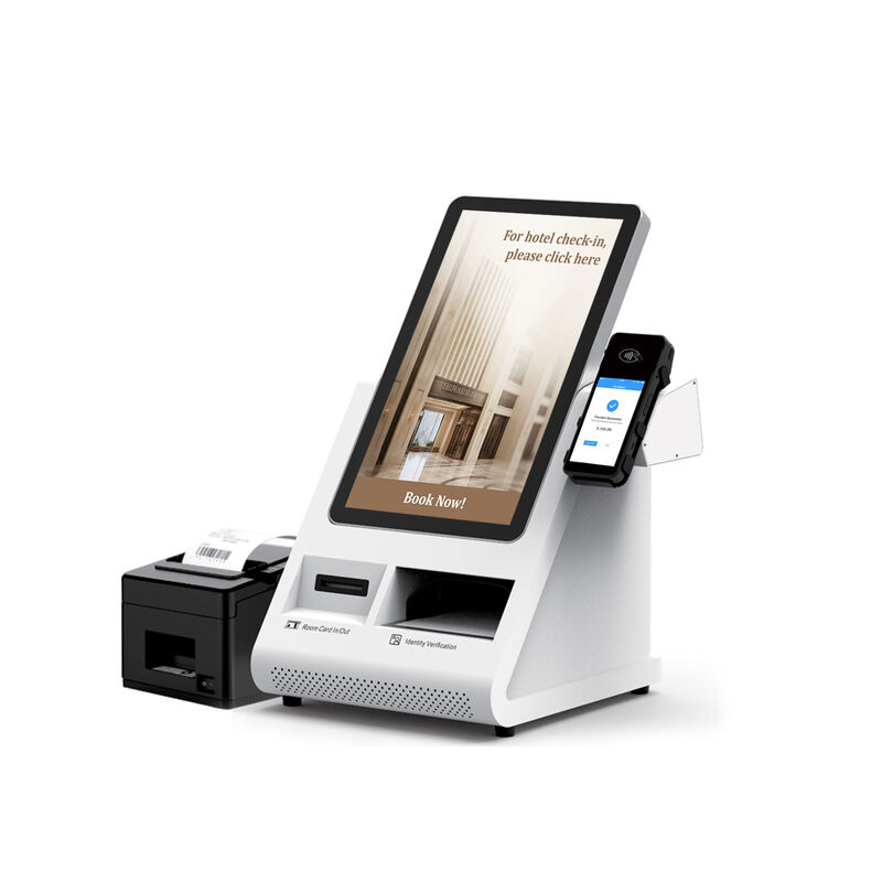 Chiosco di self-check-in Android POS con scanner per passaporti e distributore di carte per hotel