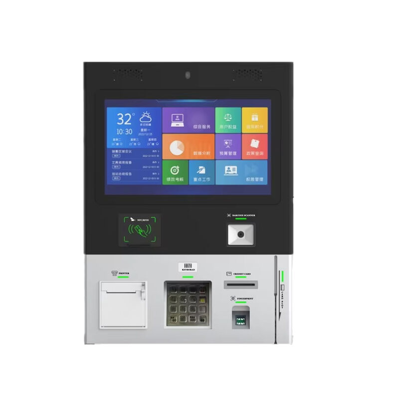 Chiosco per hotel montato a muro con schermo touch a risoluzione 1920x1080 e stampante termica per il check-in